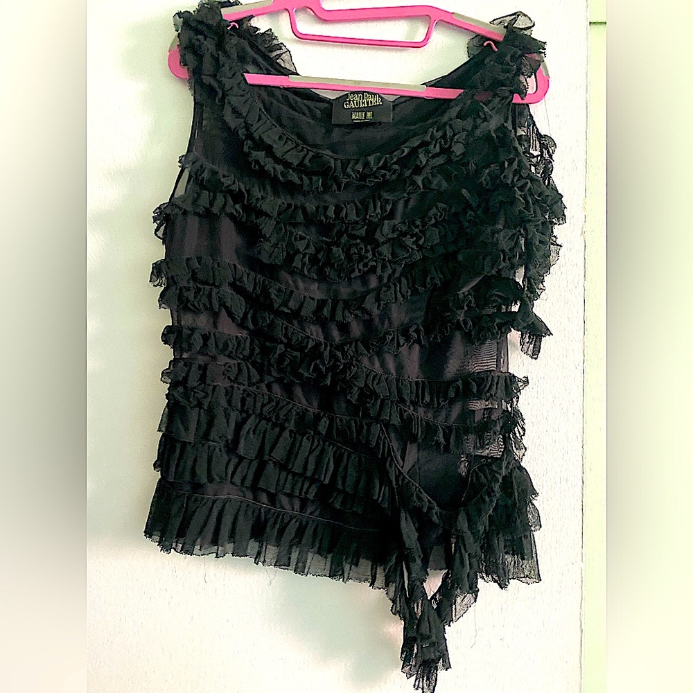 JEAN PAUL GAULTIER MAILLE MESH RUFFLE TOP, SIZE M